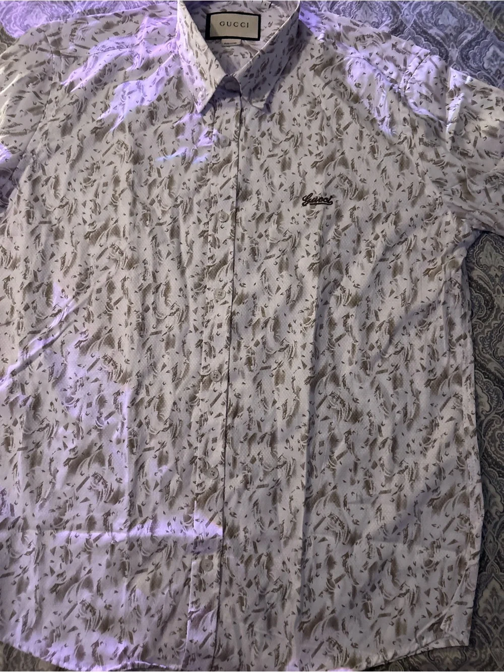 Gucci White Allover Print Button-Up Shirt Made in Italy